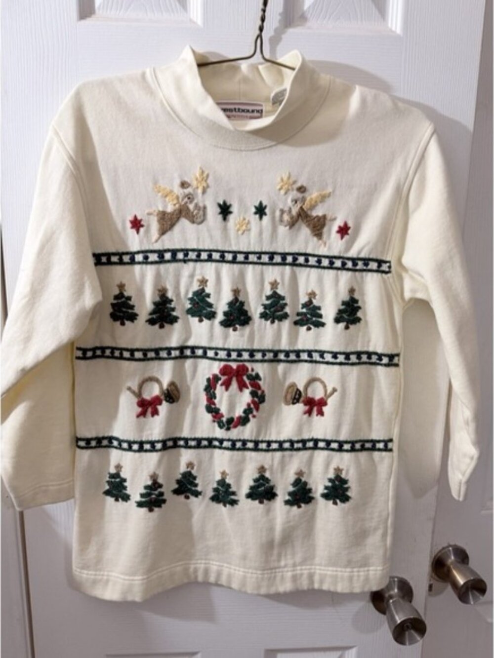 Westbound Vintage Embroidered Mock Neck Christmas Tree Angel Sweatshirt  Size S